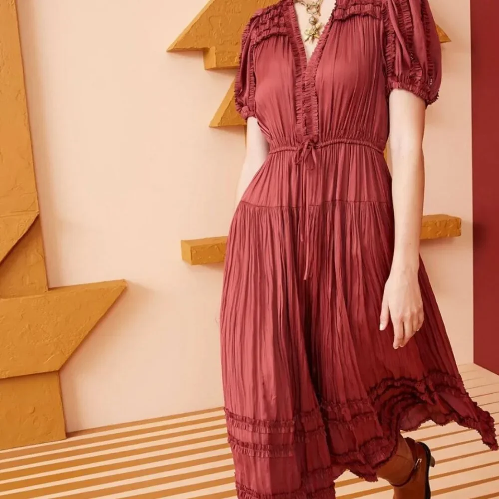 NWOT ULLA JOHNSON Rose Midi Dress in Desert Rose XS $645 - Picture 1 of 7